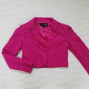 Hot Pink Lace Cropped Blazer
